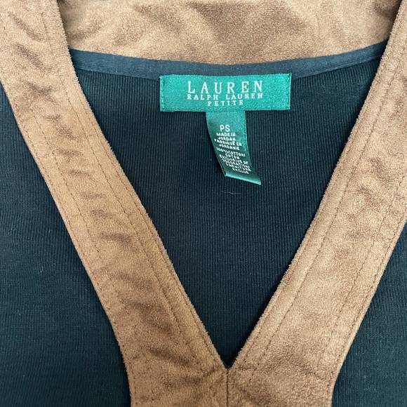 Lauren Ralph Lauren Jersey Dress with suede look v-neck Size2 EUC (missing belt) - Picture 2 of 3
